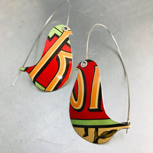 Red Roma Birds on a Wire Upcycled Tin Earrings