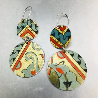 Vintage Mixed Patterns Circles Upcycled Tin Earrings
