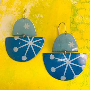 Mod Asterisks on Blue Boats Upcycled Tin Earrings