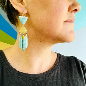 Aqua and Fawn Tin Chandelier Earrings