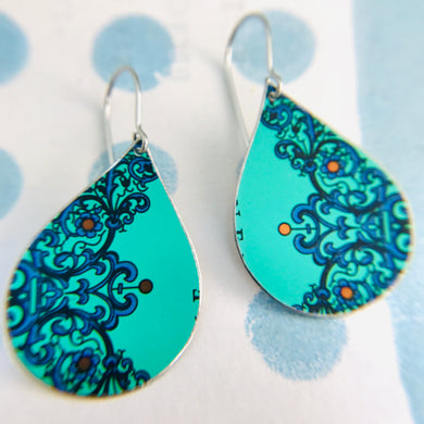 Bright Turquoise Upcycled Teardrop Tin Earrings