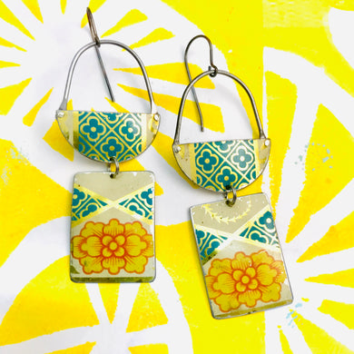 Vintage Yellow Rose Zero Waste Tin Earrings