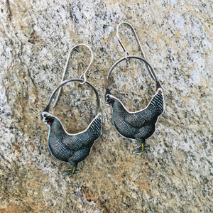 Plymouth Rock Hens Tin Earrings
