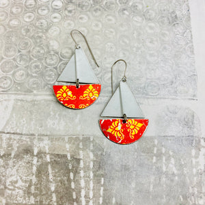 Vintage Scarlet & Gold Upcycled Tin Sailboat Earrings
