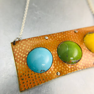 Aqua, Apple & Mango on Pumpkin Recycled Tin Necklace