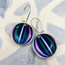 Load image into Gallery viewer, Blue Beach Ball Tiny Dot Upcycled Tin Earrings