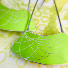 Load image into Gallery viewer, Chartreuse Spirograph Wide Arc Zero Waste Earrings