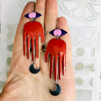Red Hand Talisman Zero Waste Tin Earrings