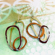 Load image into Gallery viewer, Butterscotch, Milk Chocolate &amp; Gold Scribbles Upcycled Tin Earrings