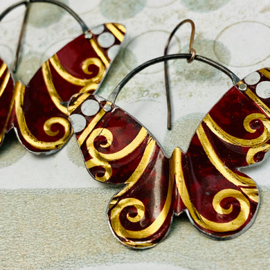 Golden Spiral Butterflies Upcycled Tin Earrings