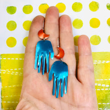 Load image into Gallery viewer, Maker Moons In Shimmery Peacock &amp;  Sunset Talisman Zero Waste Tin Earrings