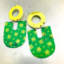 Load image into Gallery viewer, Gold &amp; Green Chunky Horseshoes Zero Waste Tin Earrings