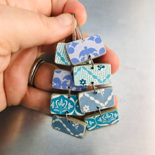 Load image into Gallery viewer, Mixed Blue Patterned Rectangles Recycled Book Cover Earrings