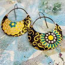 Load image into Gallery viewer, Big Cerulean &amp; Cream Crescent Circles Tin Earrings