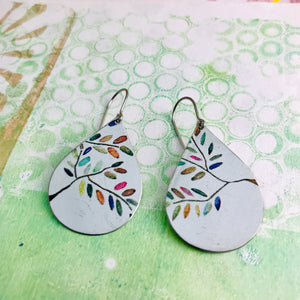 Colorful Olive Branches Upcycled Teardrop Tin Earrings