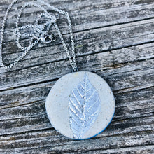 Load image into Gallery viewer, Reversible Sunray and Silver Leaf Leaf Concrete &amp; Tin Necklace