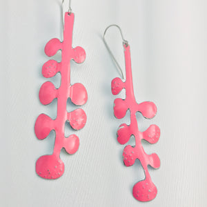 Happy Bubblegum Pink Matisse Leaves Upcyled Tin Earrings