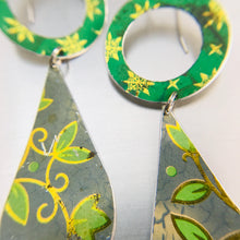 Load image into Gallery viewer, Vintage Blues &amp; Greens Long Tin Teardrops Earrings