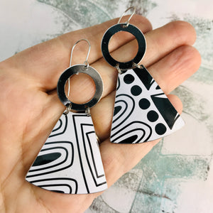 Black and White Doodles Small Fans Tin Earrings