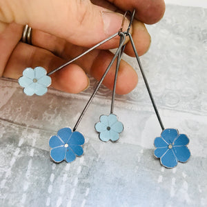 Light & Medium Blue Flowers Upcycled Tin Earrings