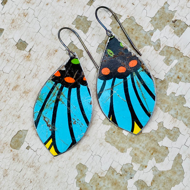 Big Blue Petals Upcycled Pod Tin Earrings