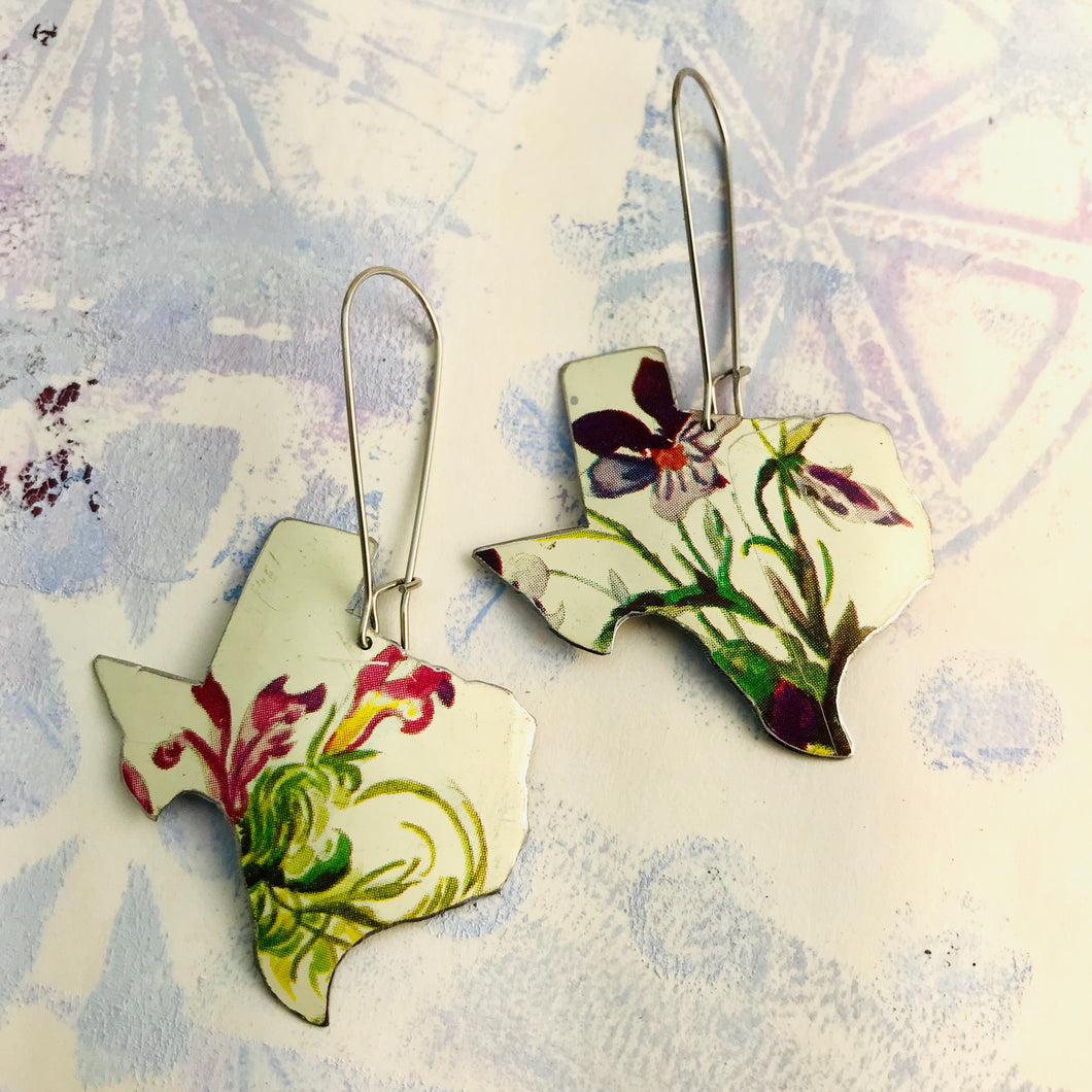 Purple Wildflowers on White Texas Upcycled Tin Earrings