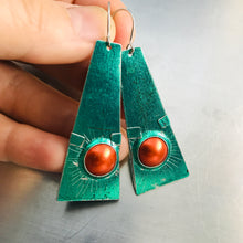 Load image into Gallery viewer, Shimmery Green &amp; Orange Zero Waste Tin Earrings