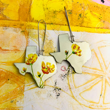 Load image into Gallery viewer, Yellow Wildflowers on White Texas Upcycled Tin Earrings