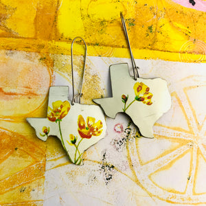 Yellow Wildflowers on White Texas Upcycled Tin Earrings