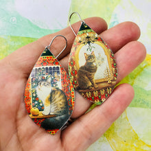 Load image into Gallery viewer, Cats in Windows Upcycled Long Pod Tin Earrings