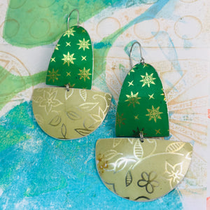 Paris Green & Golds Upcycled Tin Boat Earrings