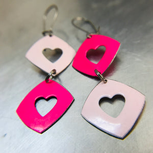 Duo Pinks Cutout Hearts Tiny Tin Earrings