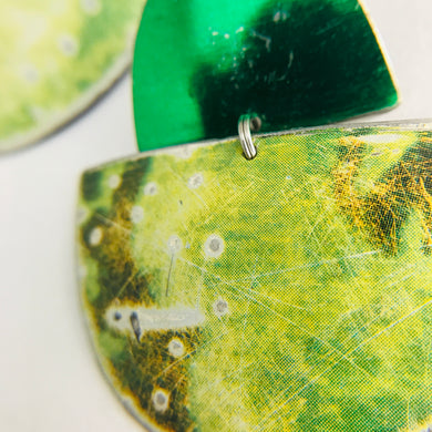 Antiqued & Shimmery Greens Upcycled Tin Boat Earrings