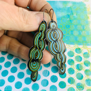 Cool Swirls Long Recycled Tin Earrings
