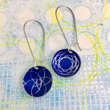 Load image into Gallery viewer, Cobalt Spirograph Medium Basin Upcycled Tin Earrings