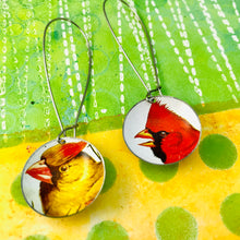 Load image into Gallery viewer, Cardinal Couple Large Basin Tin Earrings