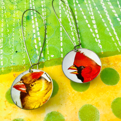Cardinal Couple Large Basin Tin Earrings