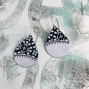 Black & White Pattern Upcycled Teardrop Tin Earrings