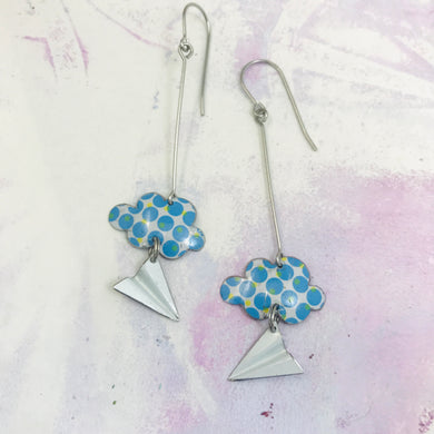 Little Polka Dot Clouds & Airplanes Upcycled Tin Earrings