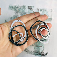 Load image into Gallery viewer, Black and White Big Scribbles Upcycled Tin Earrings