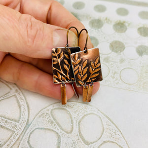 Coppery Leaves Windows Upcycled Tin Earrings