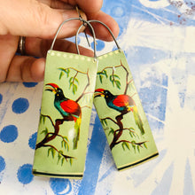 Load image into Gallery viewer, Vintage Toucan Long Narrow Tin Earrings