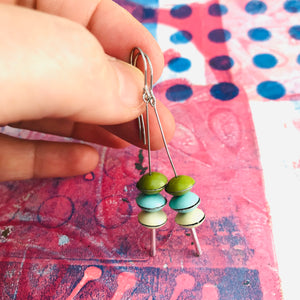 Green Olive, Aqua, Vanilla Tiny Macarons Tin Earrings