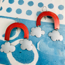 Load image into Gallery viewer, Coral Etched Clouds Upcycled Tin Earrings