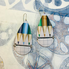 Load image into Gallery viewer, Colored Pencils &amp; Graph Paper Teardrops Zero Waste Tin Earrings
