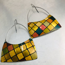 Load image into Gallery viewer, Vintage Golden Tiles Wide Arch Recycled Tin Earrings