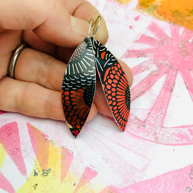 Shimmery Scarlet Sunflowers Little Leaf Shape Tin Earrings