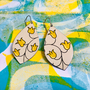 Yellow Flower Vine Upcycled Pod Tin Earrings
