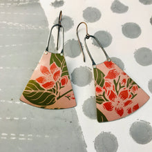Load image into Gallery viewer, Bright Pink Blossoms on Muted Pink Small Fans Zero Waste Tin Earrings