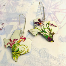 Load image into Gallery viewer, Purple Wildflowers on White Texas Upcycled Tin Earrings